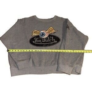Von Dutch XL Mens Grey Sweater, crew Neck, Eye Winged Logo Super Cozy